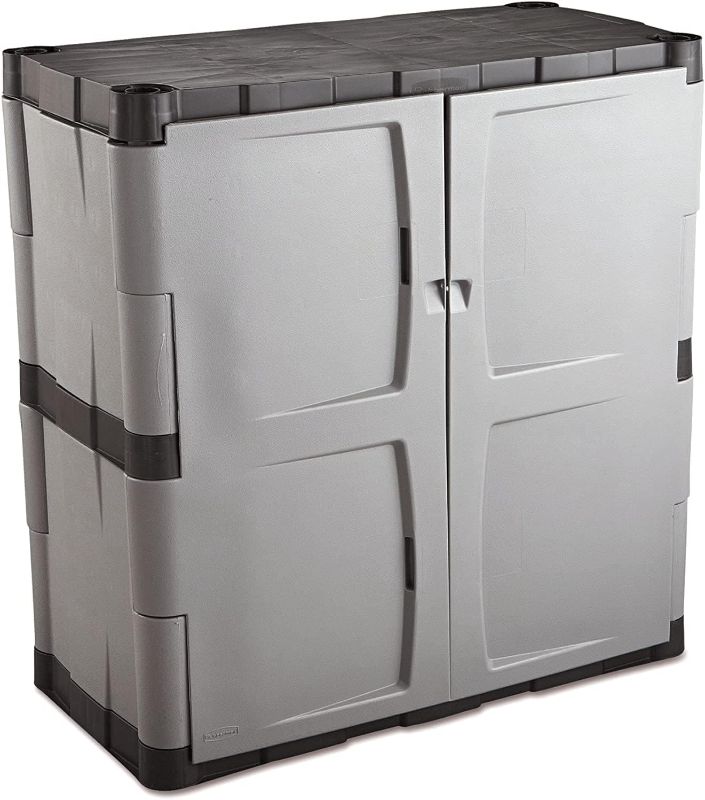 Photo 1 of (Used )(partial set)(incomplete) Rubbermaid Freestanding Storage Cabinet with Doors 18"D x 36"W x 37"H Medium Gray/Black Two-Shelf Lockable Cabinet for Indoor/Outdoor/Garage...