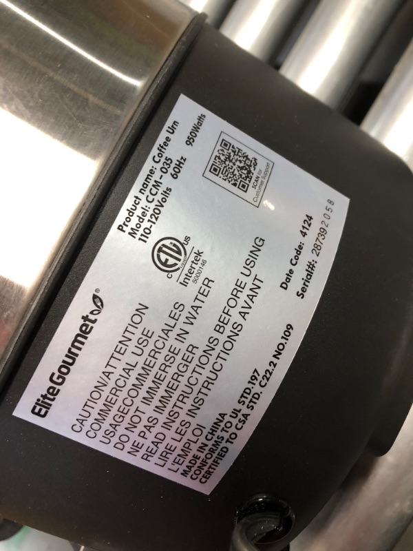 Photo 1 of ***USED - POWERS ON - UNABLE TO TEST FURTHER***
Elite Ccm-035 30-Cup Coffee Urn Stainless Steel