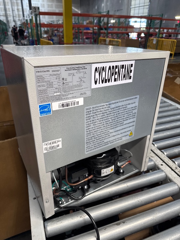 Photo 1 of (PARTS) (WONT COOL) (DAMAGED) Frigidaire EFR176 Retro Compact Fridge with Chiller Mini Refrigerator with Built-in Bottle Opener for Office, Bedroom, Dorm Room or Cabin, 1.6 cu ft 16" D x 18" W x 18.5" H, Moonlight