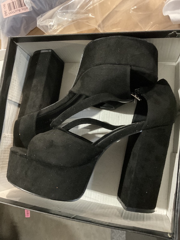 Photo 1 of **HAS SPARKLES ON IT**
Women's Chunky Platform Heels Ankle Strap Heeled Sandals Open Toe Sexy Pumps for Wedding Party Black Size 8
