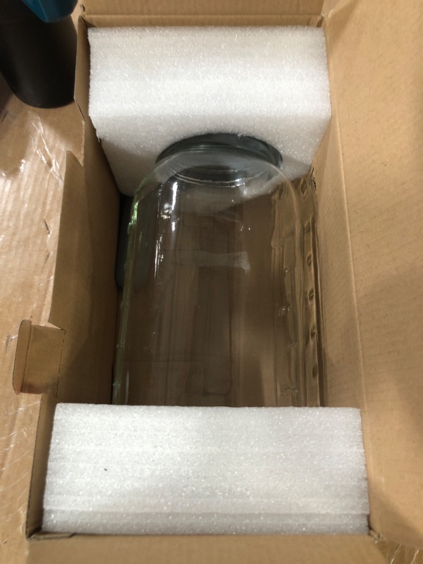 Photo 1 of (GOOD/FAIR) Glass Mason Jar Pitcher, 64 oz Wide Mouth Jug with Pour Spout Handle Lid for Cold Brew Coffee, Ice Beverage, Iced Juice, Lemonade, Sun Tea, Fruit Drinks Container