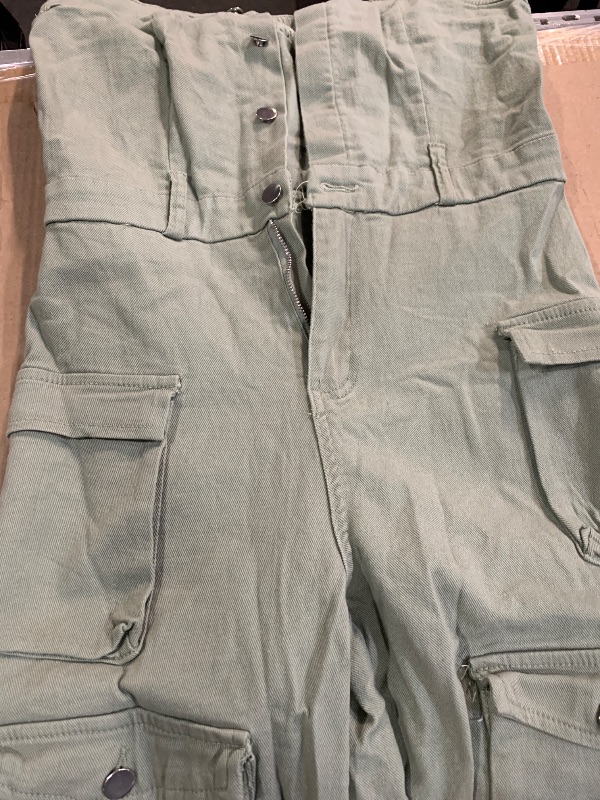 Photo 1 of (medium/large) Tbahhir Women's Sexy Strapless Cargo Denim Jumpsuit with Multi Pockets Loose Baggy Wide Leg Jeans Romper 
