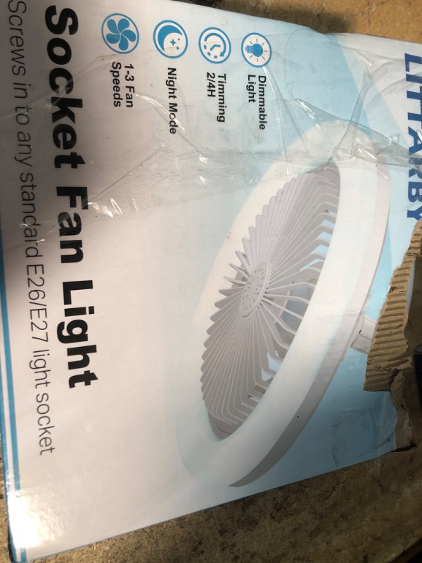 Photo 1 of ***FINAL SALE PARTS ONLY/WIRES PULLED FROM PLUG IN***Socket Fan Light with Remote Control, 3 Colors 3000K-6500K Dimmable LED Light Bulb Fan Screw in Ceiling Fan for Bedroom, Kitchen, Storage Room, Closet, Wireless Small Ceiling Fans with Lights - Black