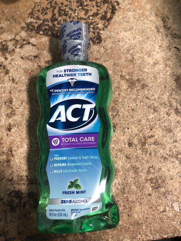 Photo 1 of ACT Total Care Zero Alcohol Anticavity Fluoride Mouthwash 18 fl. oz. Kills Bad Breath Germs, Fresh Mint