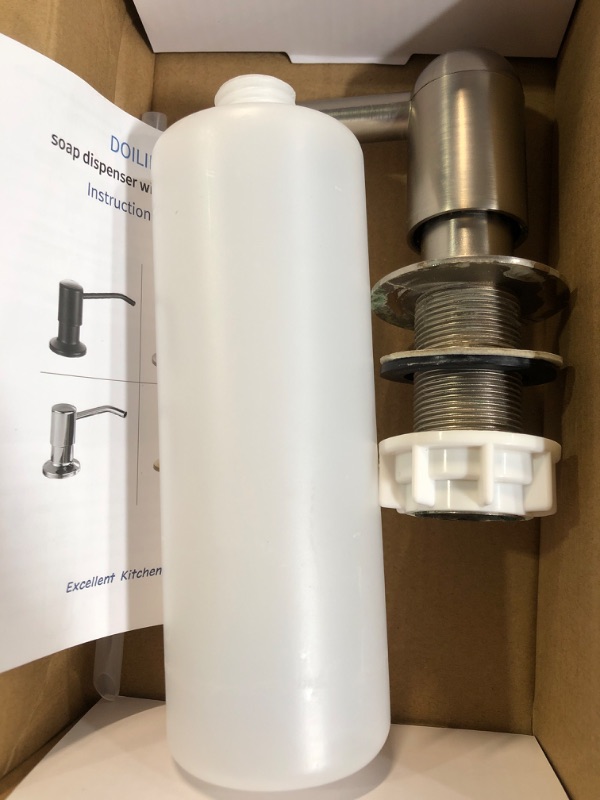 Photo 1 of (used) Built in Soap Dispenser for Kitchen Sink, Brushed Nickel Stainless Steel Countertop Pump Head (Plastic Built-in)