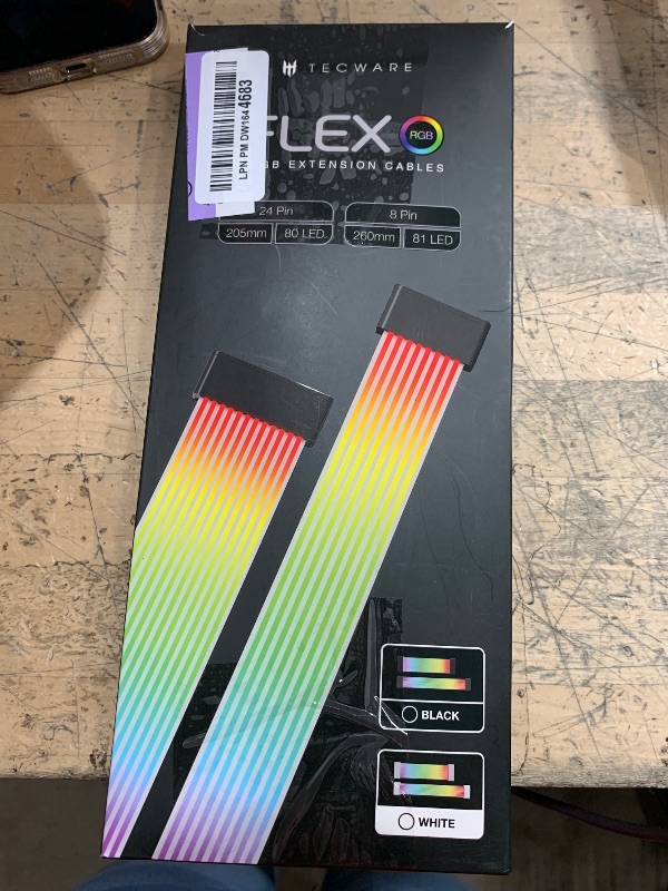 Photo 1 of TECWARE Flex RGB, PSU Extension Cable Cover Kit, Light Up LED Strip Set for GPU and Motherboard PC Cables, 5V 3 Pin ARGB Sync, Compatible with 8-Pin, 16-Pin, 24-Pin, White