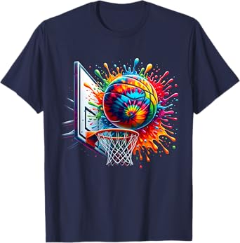 Photo 1 of Colorful Basketball Tie Dye Color Splash Basketball Hoop Net T-Shirt 4XL