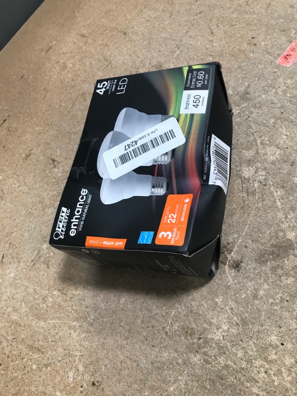 Photo 1 of Feit Electric R20 LED Light Bulb, 45W Equivalent, Dimmable, 2700K Soft White, 450 Lumens, 90 CRI, E26 Base, Damp Rated, Recessed and Track Lighting Bulbs, 22-Year Lifetime, R20DM/927CA/3, 3 Pack