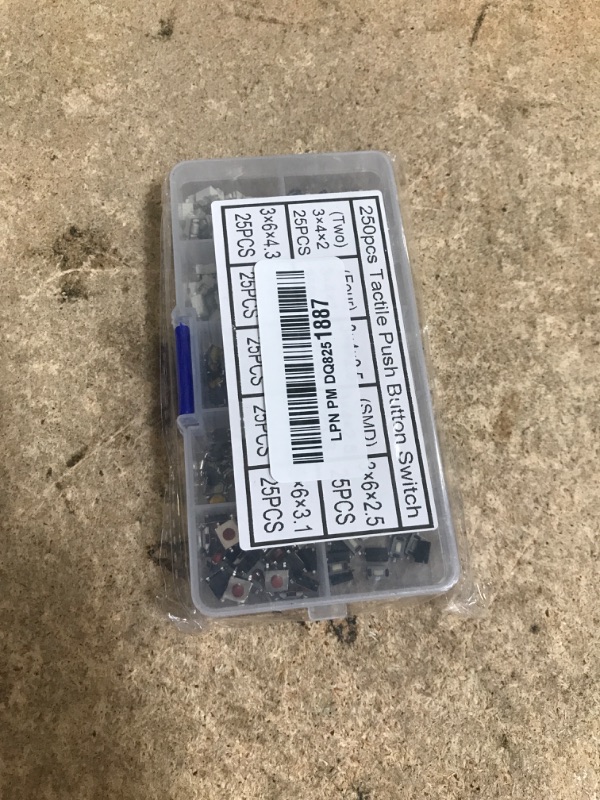 Photo 1 of 250pcs 10 Types Tactile Push Button Micro Switch Micro Momentary Tactile Push Button Switch Tact Assortment Kit for Car Remote Control Key with Plastic Box