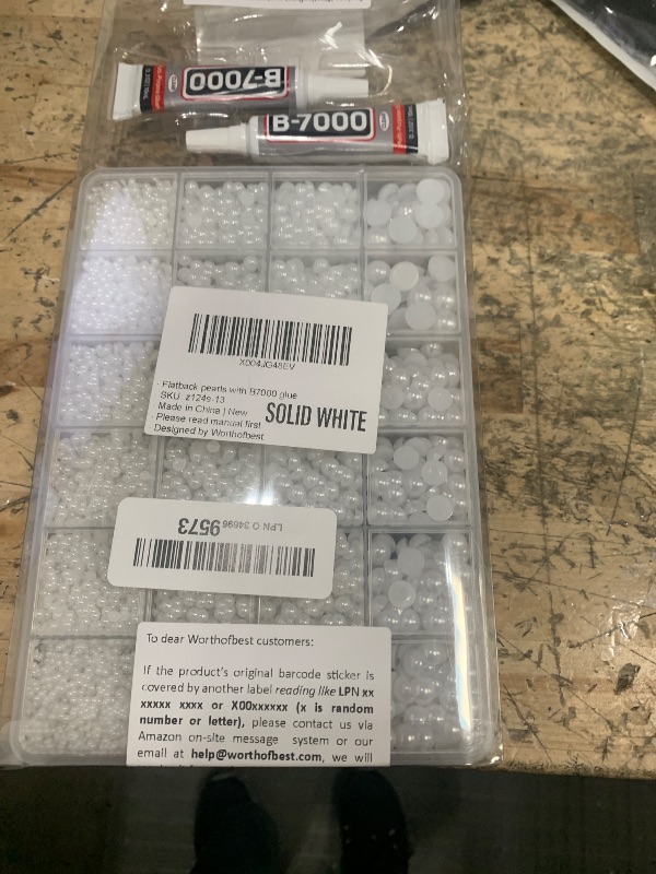 Photo 1 of 16000Pcs Flatback Pearls for Crafting White, Flat Back Assorted Sizes 2/3/4/5/6/8/10mm Half Pearl Beads Bedazzling for Crafts Clothing Tumbler Shoes Wedding Gown Nails with B7000 Jewelry Making Glue