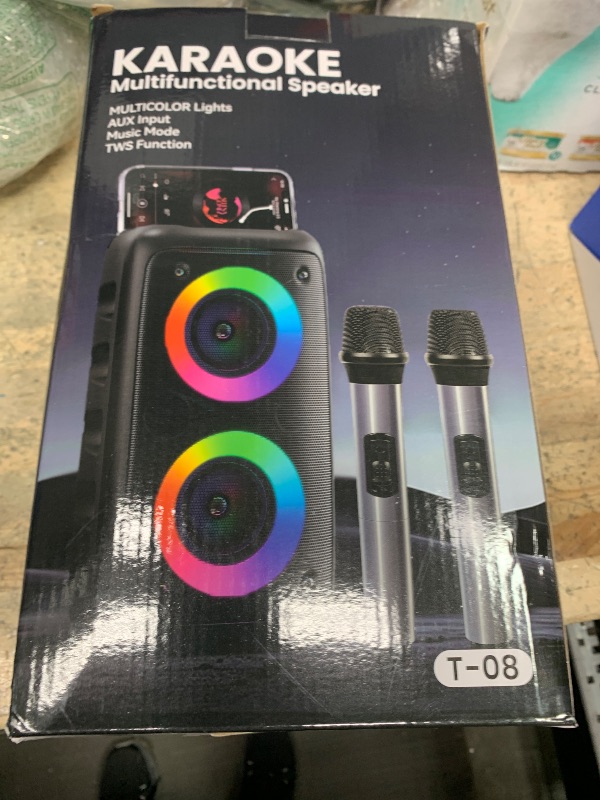 Photo 1 of Karaoke Machine, Portable Bluetooth Speaker, PA Speaker with 2 Wireless Karaoke Microphones, Karaoke Machine for Adults Kids with Upgraded Subwoofer, Support TWS/TF/USB/AUX for Home Party Outdoor