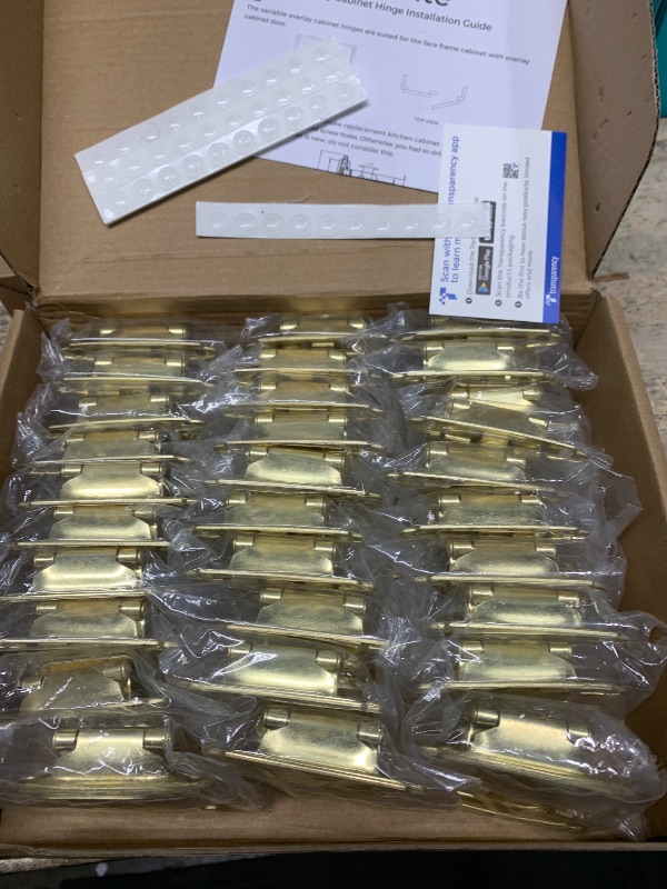 Photo 1 of Ravinte 60 Pack (30 Pairs) 1/2" Overlay Cabinet Hinges, Self-Closing Semi-Concealed Face Mount, Satin Brass Decorative Hardware with Door Bumpers for Kitchen & Cupboard Doors, Gold
