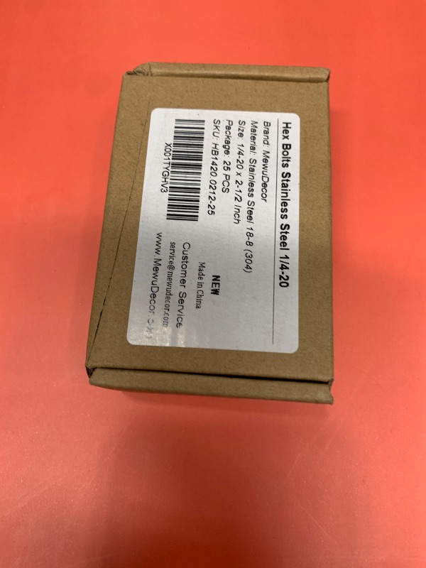 Photo 1 of 1/4-20 x 2-1/2" Hex Head Cap Screws Hexagon Bolts, External Hex Drive, Stainless Steel 304, UNC Coarse Thread Fully Threaded, 25 PCS