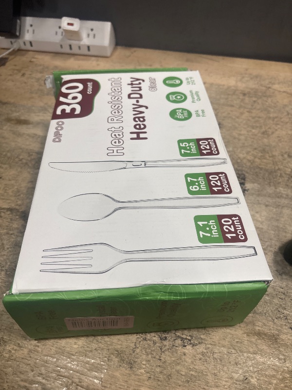 Photo 1 of 360 Count Plastic Silver Ware Heavy Duty, 120 Forks, 120 Spoons, 120 Knives, Heat Resistant & BPA Free Disposable SilverWare, Disposable Cutlery set, Premium Clear Utencils for Party Supply