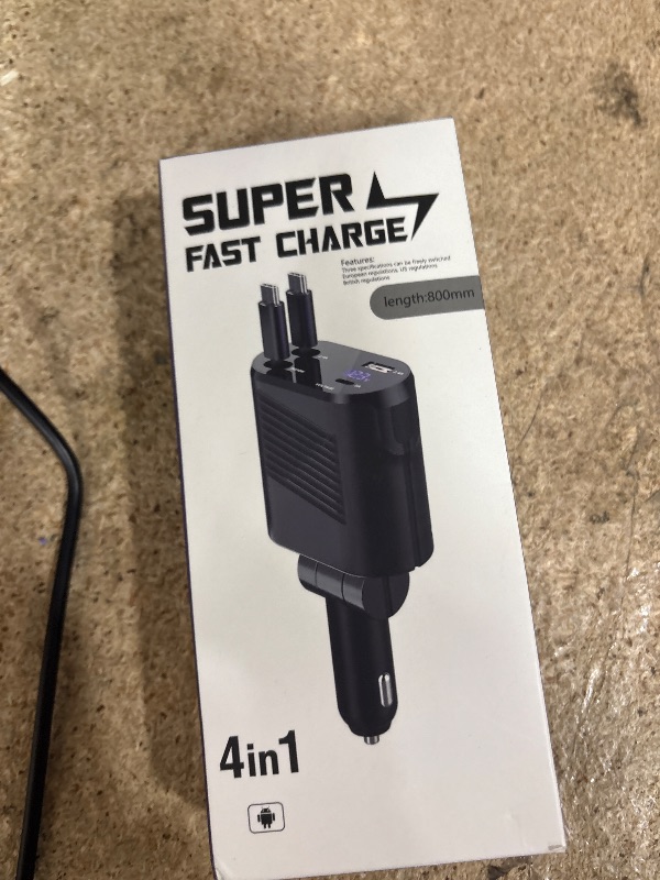Photo 1 of 4-in-1 Retractable Car Charger Fast Charging Dual USB Ports & USB C Cables, USBC for iPhone 16e 16 Pro Max 16Pro 15 Plus 14 Samsung Galaxy Cigarette Lighter Cargodor C Type Cord Android Car Charge