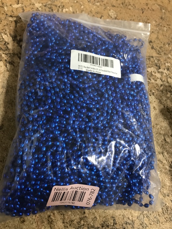 Photo 1 of 100 PCS Blue Bead Necklace, Blue Mardi Gras Christmas Oval Beads, 30.5" 4th of July Patriotic Beads Necklaces, Parade Throw Accessories for Independence Day Mardi Gras Hanukkah Pirate Theme Party