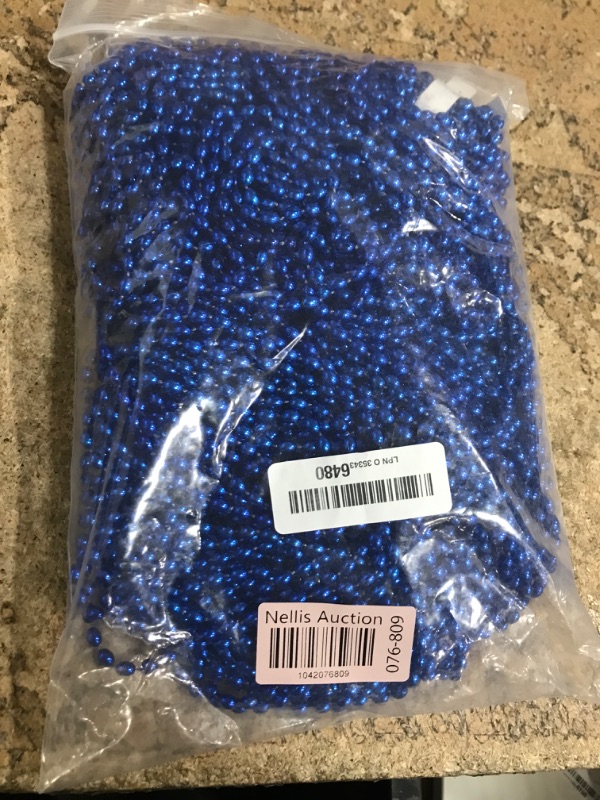 Photo 1 of 100 PCS Blue Bead Necklace, Blue Mardi Gras Christmas Oval Beads, 30.5" 4th of July Patriotic Beads Necklaces, Parade Throw Accessories for Independence Day Mardi Gras Hanukkah Pirate Theme Party