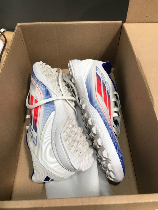 Photo 1 of adidas Unisex F50 League Turf Soccer Cleats Sneaker, White/Solar Red/Lucid Blue, 7.5 US Men