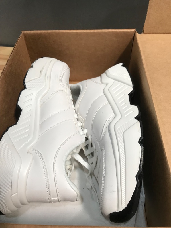 Photo 1 of IRREMOVABLE SCRATCH/STAIN BELOS Women's Platform Chunky Sneakers Fashion Dad Sneakers Casual Lace Up Comfortable Lightweigt Walking Shoes(White,8 B(M) US)