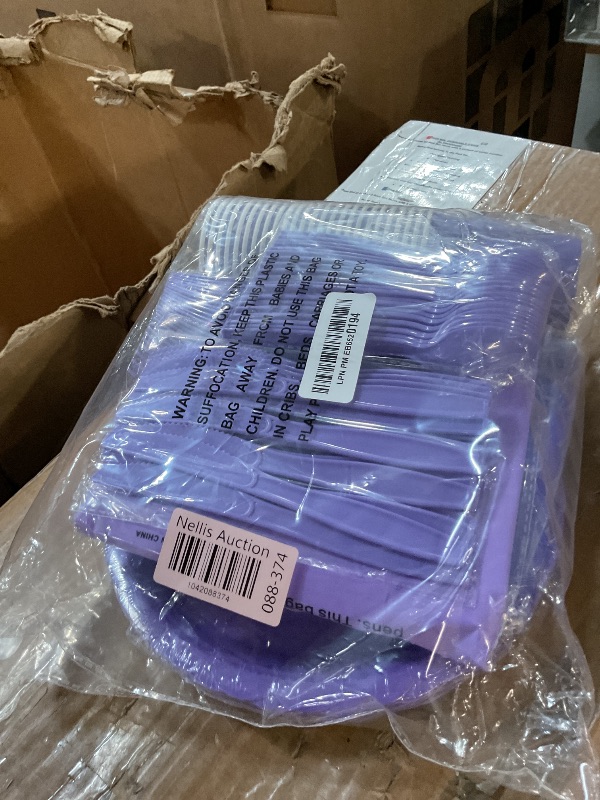 Photo 1 of 176 Pieces Purple Paper Plates and Napkins, Light Purple Party Supplies Include Lavender Scalloped Plates Napkins Cup Plastic Tablecloth Spoon Fork Knives for Birthday Wedding Baby Shower