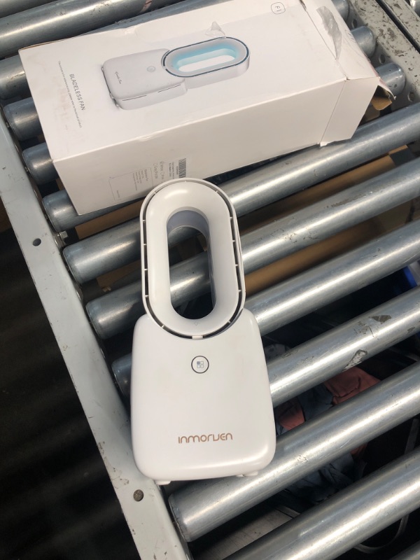 Photo 1 of (MISSING THE POWER CORD) Misby Rechargeable Desk Fan, 5-color LED Light Bladeless Table Fan of 11.8 Inch, White Desk Fans Small Quiet for Bedroom, Home, Office