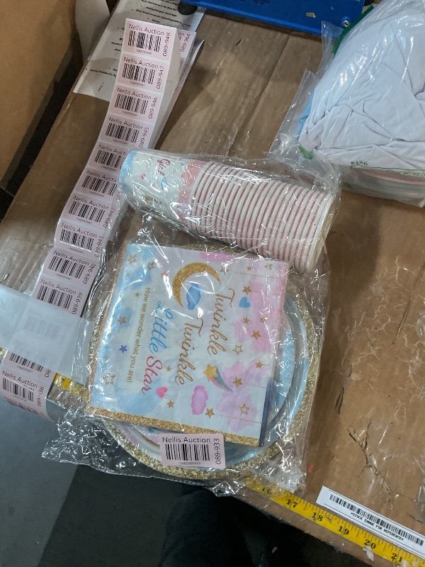 Photo 1 of 96Pcs Twinkle Twinkle Little Star Gender Reveal Party Supplies Tableware Set little Star Baby Shower Plates Napkins Forks Dinnerware for Baby Shower Decorations Girls or Boys Theme Party, 24 Guests