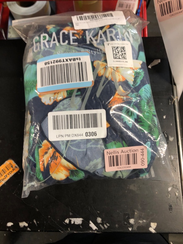 Photo 1 of (MEDIUM) (BAGGED) (USED/FAIR) GRACE KARIN Women's Sexy One Piece Swimsuits with Cover Up Skirt Tummy Control Bathing Suits V Neck Navy Blue Floral Medium