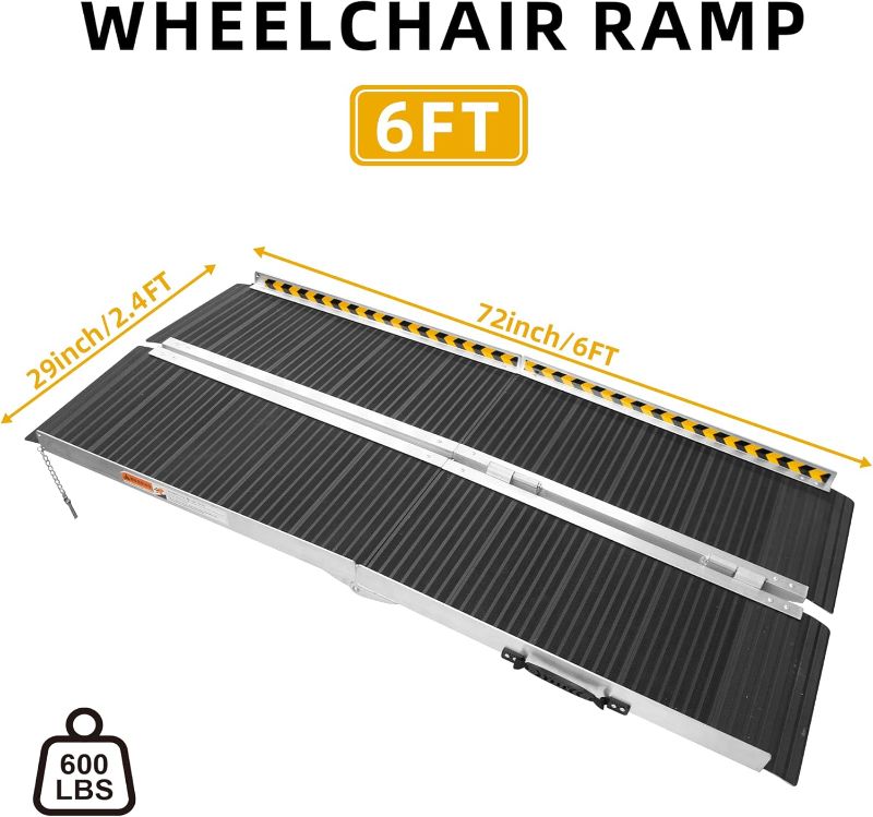 Photo 1 of (USED/FAIR) (UNABLE TO TEST FULLY) ThunderBay Portable 6FT Wheelchair Ramp Non-Slip Aluminum Folding Handicap Ramp, Door Threshold Wheelchair Ramps for Home, Wheel Chair Ramp for Home Steps, Doorways, Curbs, Stairs