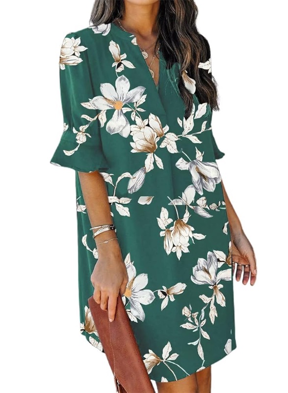 Photo 1 of  Large QACOHU Summer Dresses for Women V Neck Ruffle Short Sleeve Casual Shift Dress