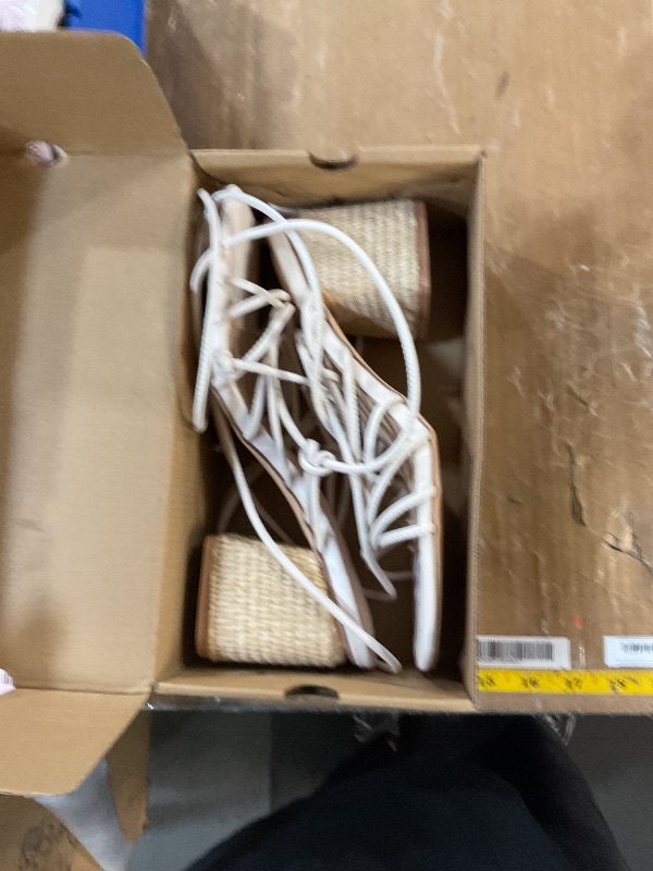 Photo 1 of (SIZE 11) (USED/FAIR) PiePieBuy Women's Lace Up Chunky Braided Heel Sandals Square Toe Strappy Ankle Strap Heels