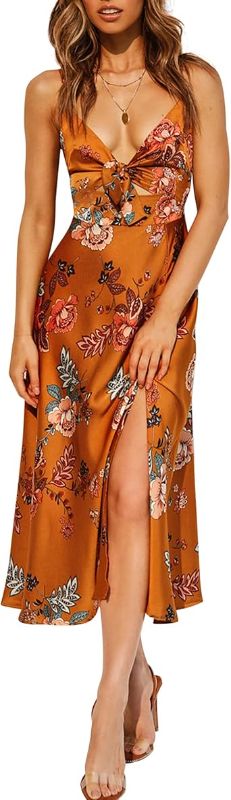 Photo 1 of ***SEE NOTES***
Fashionme Women Spaghetti Strap Midi Satin Dresses Tie Front Backless Split Hollow Dress, size: MEDIUM