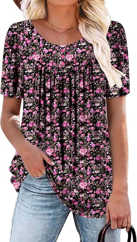 Photo 1 of (XL) (BAGGED) BETTE BOUTIK Women's Short Sleeve Summer Tunic Tops Flowy Flare Button Down Tunic Shirts Blouses XL
