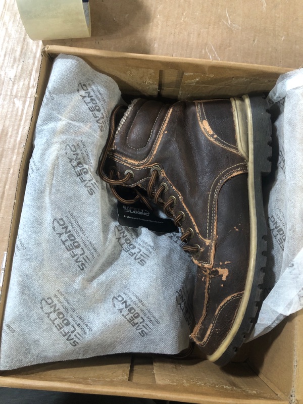 Photo 1 of SAFETY LOONG Moc Toe Work Boots for Men Soft Toe Comfortable Full Grain Leather Non Slip Wedge Outsole Construction 6" Workboots 9