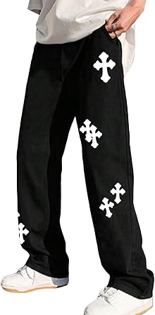 Photo 1 of ***STOCK PHOTO REFERENCE ONLY*** Floerns Men's Graphic Print Drawstring Waist Straight, Black, 32W x 32L