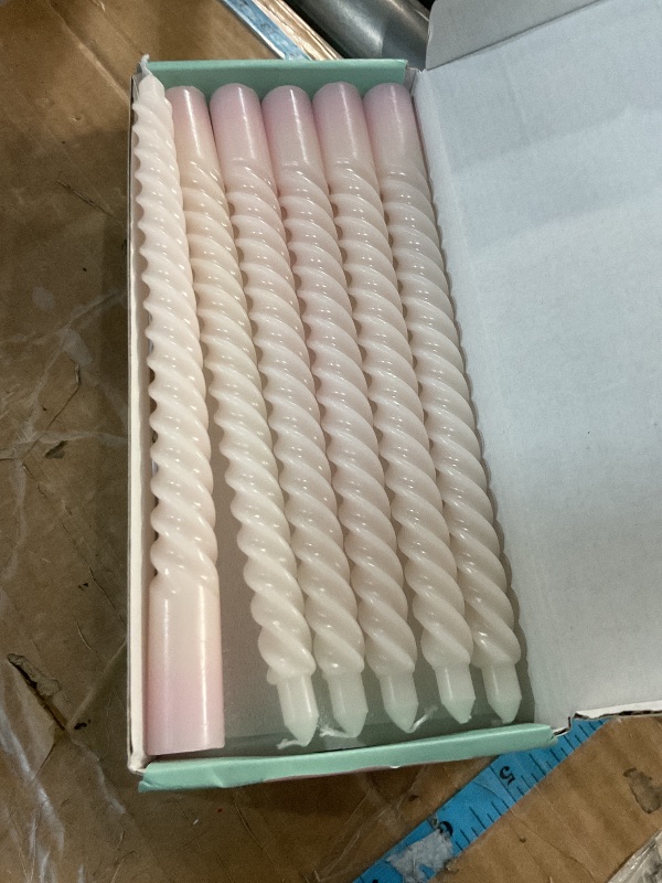 Photo 1 of 6 Pack 10 Inch Pale Pink Spiral Taper Candles for Holiday Home Decoration, Unscented Dripless Twisted Candlesticks for Dinner Party Wedding Baby Shower and Easter