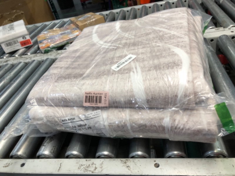 Photo 1 of (USED/FAIR) (BAGGED) LIVEBOX Machine Washable Modern Abstract 6x9 Area Rug, Non Slip Large Bedroom Living Room Nursery Girl Rug Minimalist Wave Striped Neutral Boys Rug, Carpet for Dining Room Playroom(Beige,6'x9')