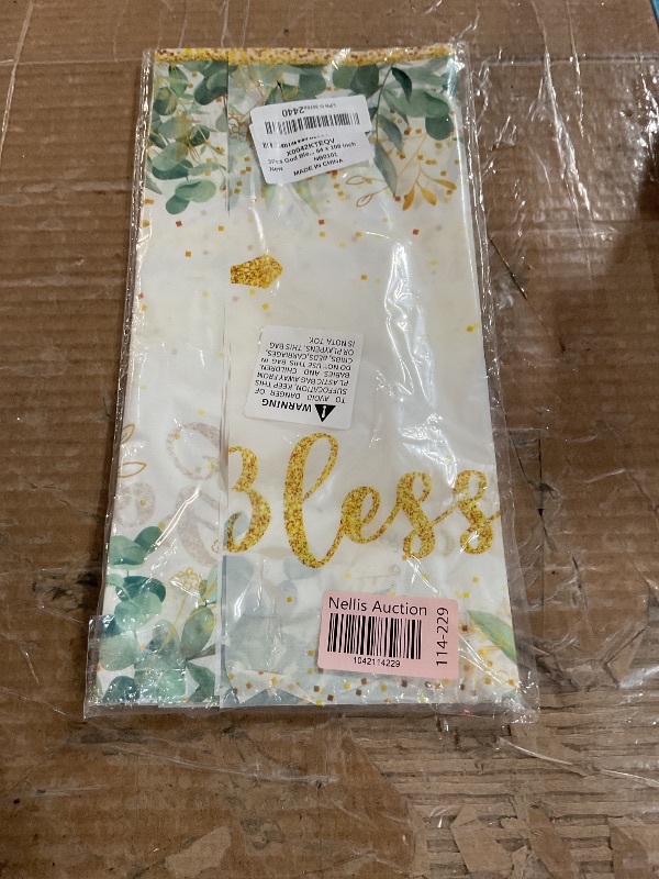Photo 1 of 3Pcs God Bless Baptism Tablecloth First Communion Holy Tablecloth Decorations Mi Bautizo Christening Table Cover Disposable Tablecloths for Boys Girls Newborn Baby Shower Party Supplies 54 x 108 inch
