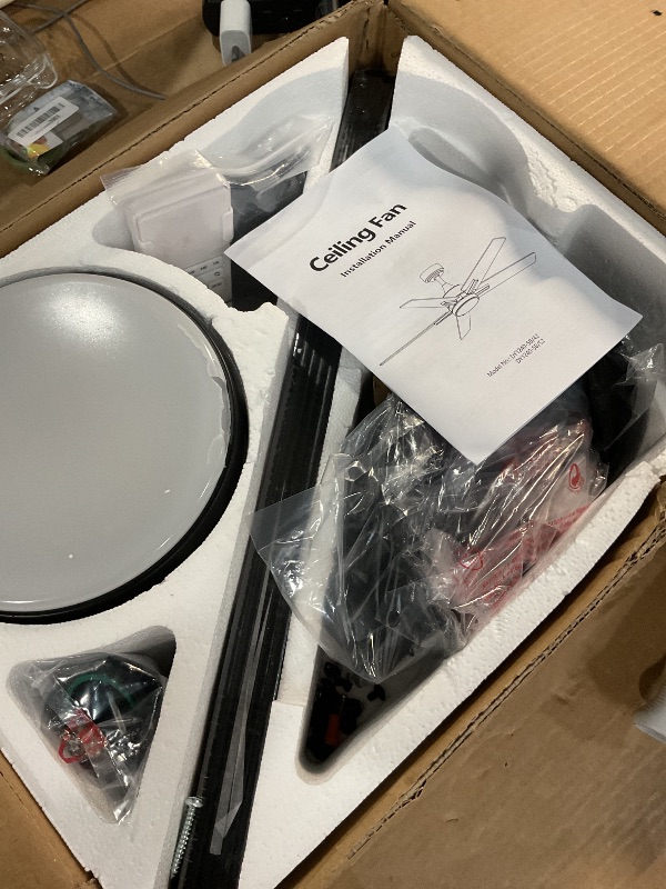 Photo 1 of (Damaged)(parts only) VIOSSN 52 Inch Ceiling Fan, Smart Ceiling Fan with Remote/APP, Black Ceiling Fan with 6-Speeds Reversible Motor, Alexa Ceiling Fan 