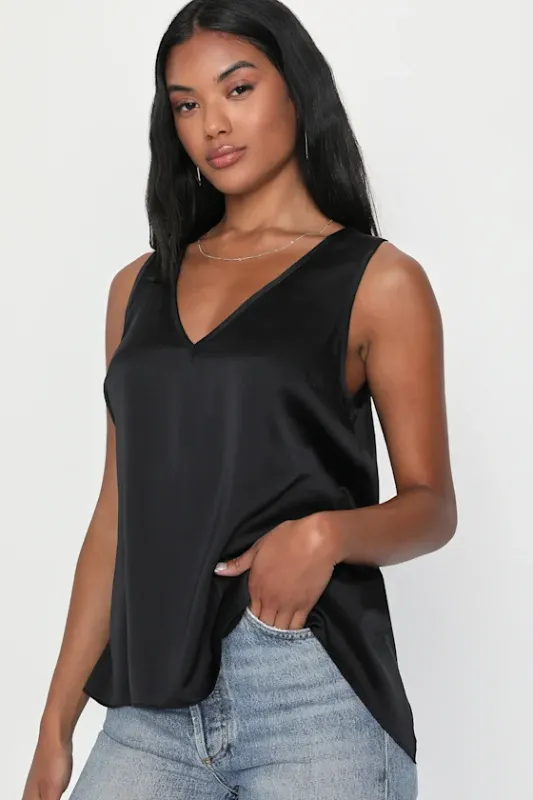 Photo 1 of ** PHOTO FOR REFRENCE STYLE MAY VARY** Black Satin Square Shoulder Tank Top Size S/M