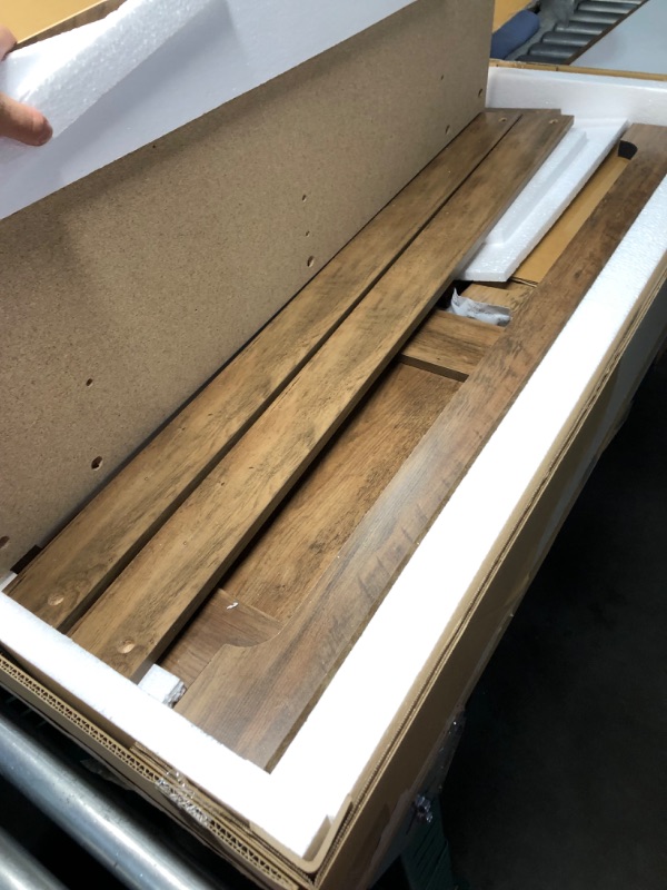 Photo 1 of *** FACTORY SEALED***Galano Heron Shoe Storage Bench with 2 Mirror Drawers, Freestanding Organizer with Open Shelves for Entryway, 15.7" D x 43.3" W x 18.9" H, Knotty Oak