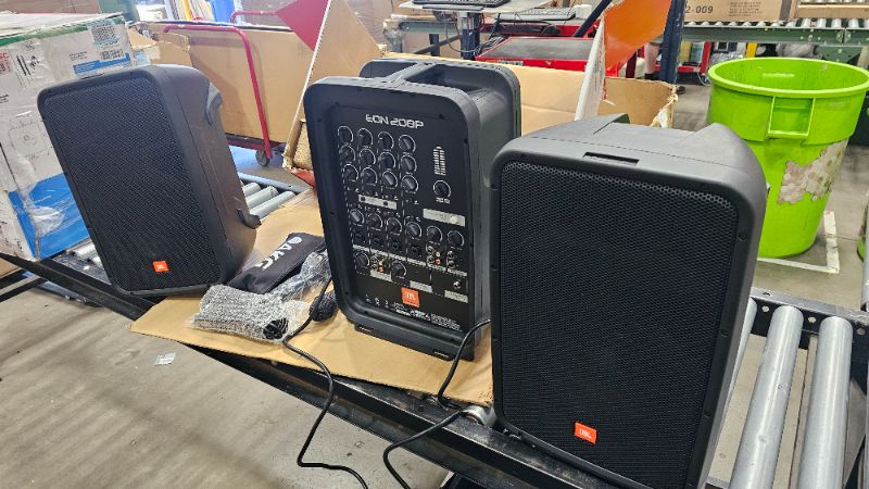Photo 1 of (NOT FUNCTIONAL) (MISSING SPEAKER WIRE FOR RIGHT SIDE) (PARTS)  JBL Professional EON208P Portable All-in-One Dual Speaker, 2-way PA System with AKG Vocal Microphone, 8-Channel Mixer and Bluetooth, Black