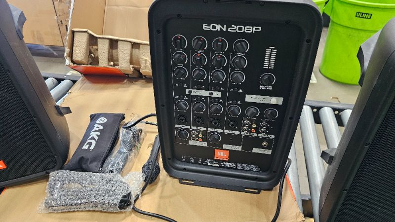Photo 1 of (NOT FUNCTIONAL) (MISSING SPEAKER WIRE FOR RIGHT SIDE) (PARTS)  JBL Professional EON208P Portable All-in-One Dual Speaker, 2-way PA System with AKG Vocal Microphone, 8-Channel Mixer and Bluetooth, Black
