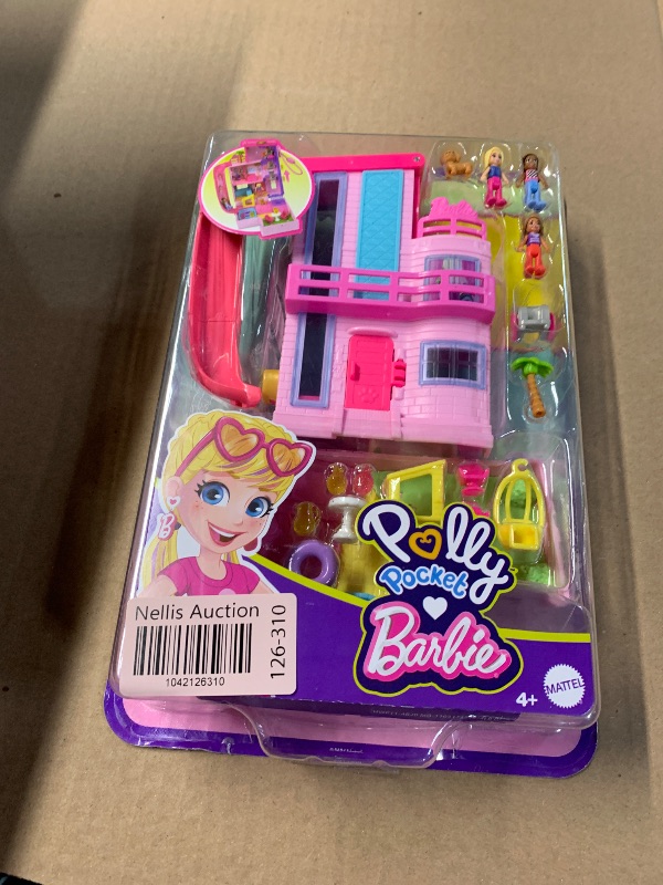 Photo 1 of *** FACTORY SEALED***Barbie Polly Pocket Dreamhouse Compact, Dollhouse Playset with 3 Micro Dolls, 1 Puppy, 11 Accessories, Elevator & Pool