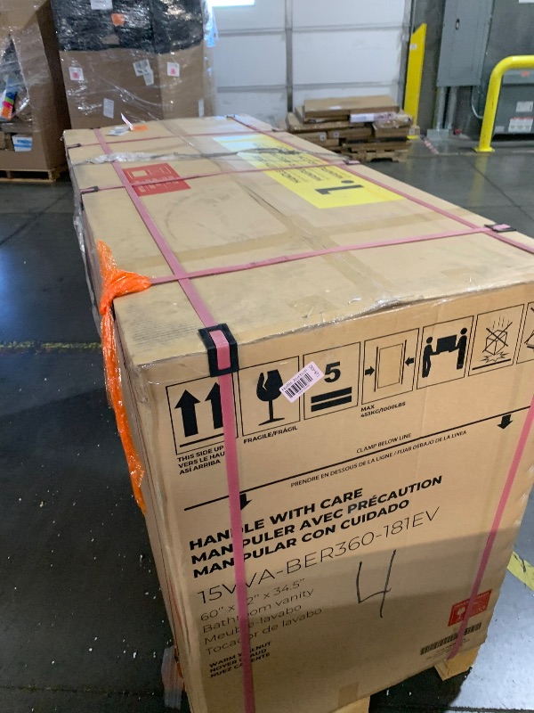 Photo 1 of *** PALLET  TRUCK/TRAILER PICKUP ONLY***
OVE Decors Indy 60 in. Undermount Double Sink Bathroom Vanity with White Engineered Marble Top, Warm Walnut