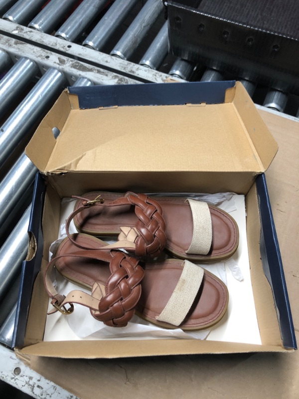 Photo 1 of ***(HEAVILY USED/ MINOR DAMAGE/ SEE NOTES)***Cole Haan Women's Cressida Lug Sandals Heeled, Natural Canvas/Dark Cuoio Leather, 9women/7.5men