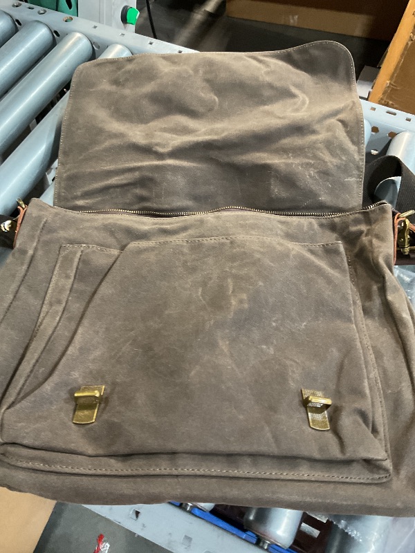 Photo 1 of (Broken latch) Messenger Bag for Men 15.6 Inch, Waterproof Waxed Canvas and Genuine Leather Briefcase, Vintage Shoulder Satchel, Business