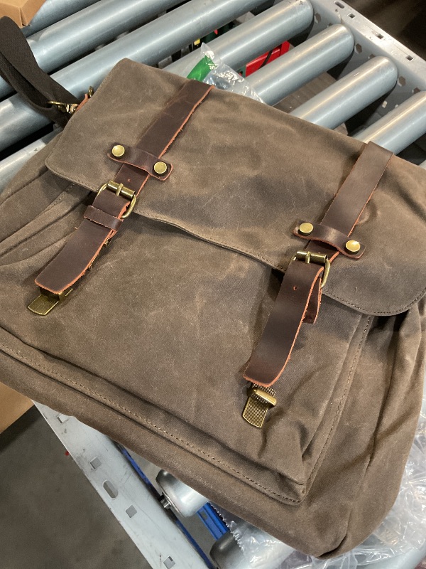 Photo 1 of (Broken latch) Messenger Bag for Men 15.6 Inch, Waterproof Waxed Canvas and Genuine Leather Briefcase, Vintage Shoulder Satchel, Business