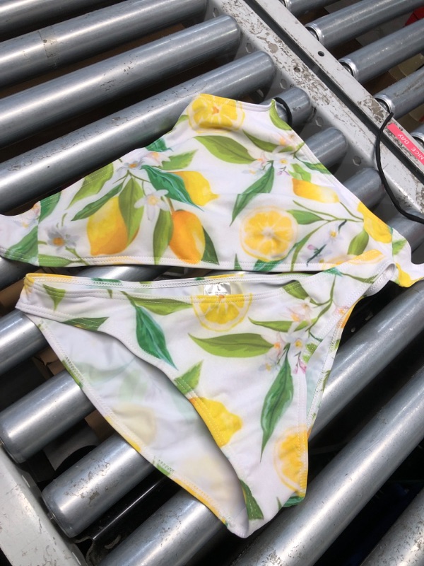 Photo 1 of **MISSING SHORTS** Jeiento Yellow Lemon Matching Couples Swimsuits Womens Push up Wrap Swim Suits Top Sexy Padded Swimming Costume with Thong Swimwear for Vacation Water Activities-LARGE