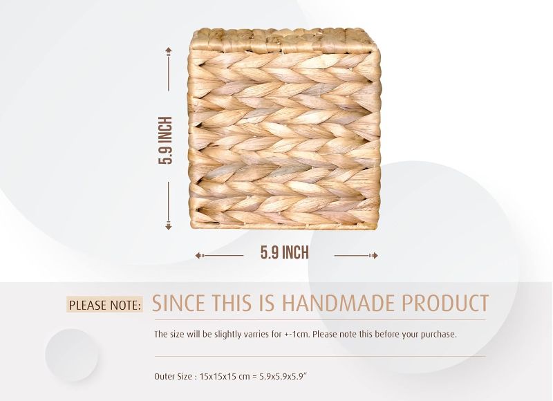 Photo 1 of (BAGGED) (USED/FAIR) Square Seagrass Tissue Box Cover, Rustic Decorative Wicker Water Hyacinth Tissue Box Cover Square for Desk Home spa Office (5.9 x 5.9 x 5.9)

