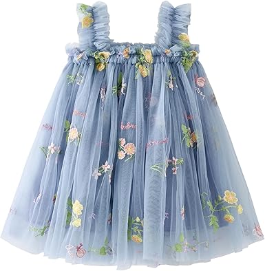 Photo 1 of ***STOCK PHOTO REFERENCE ONLY*** GRNSHTS Toddler Baby Girl Flower Dress with Headband Sleeveless Strap Tulle Tutu Toddler Summer Dress 12-18 Months Blue